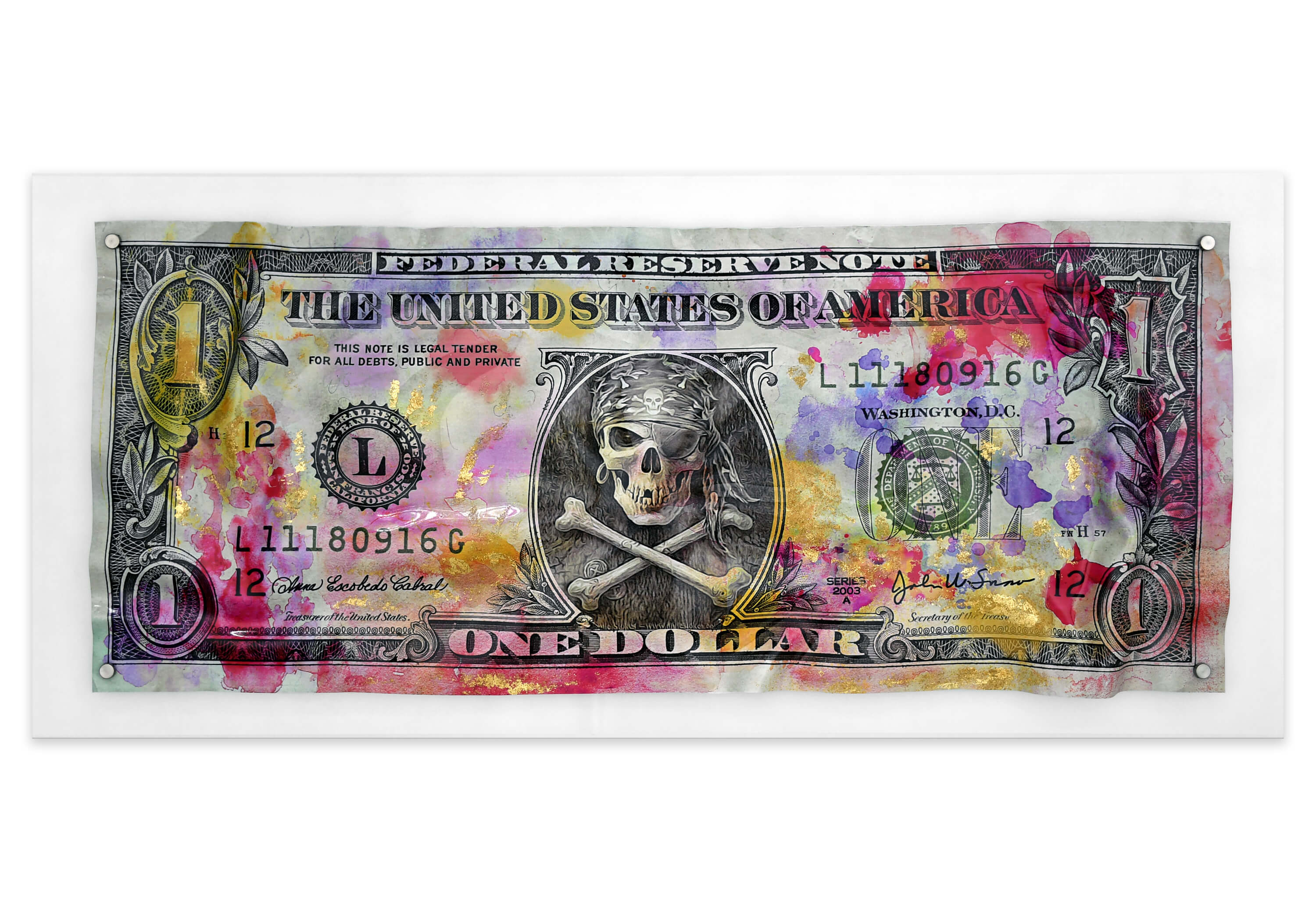 Bellamì - Stampa su plexiglass -Dollaro Pirata Multicolore-