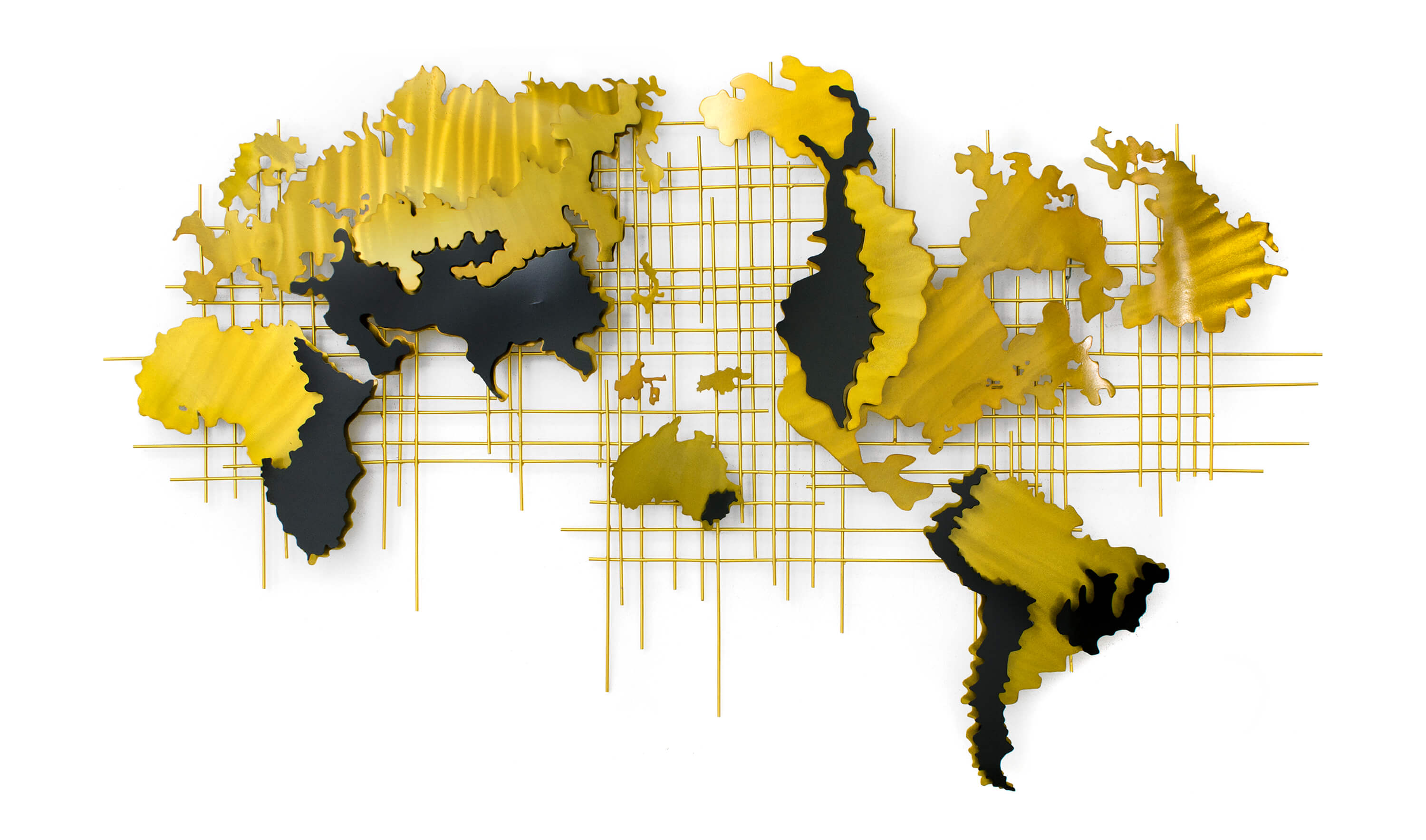 Bellamì - Quadro in metallo -Mappa del Mondo oro e nero-